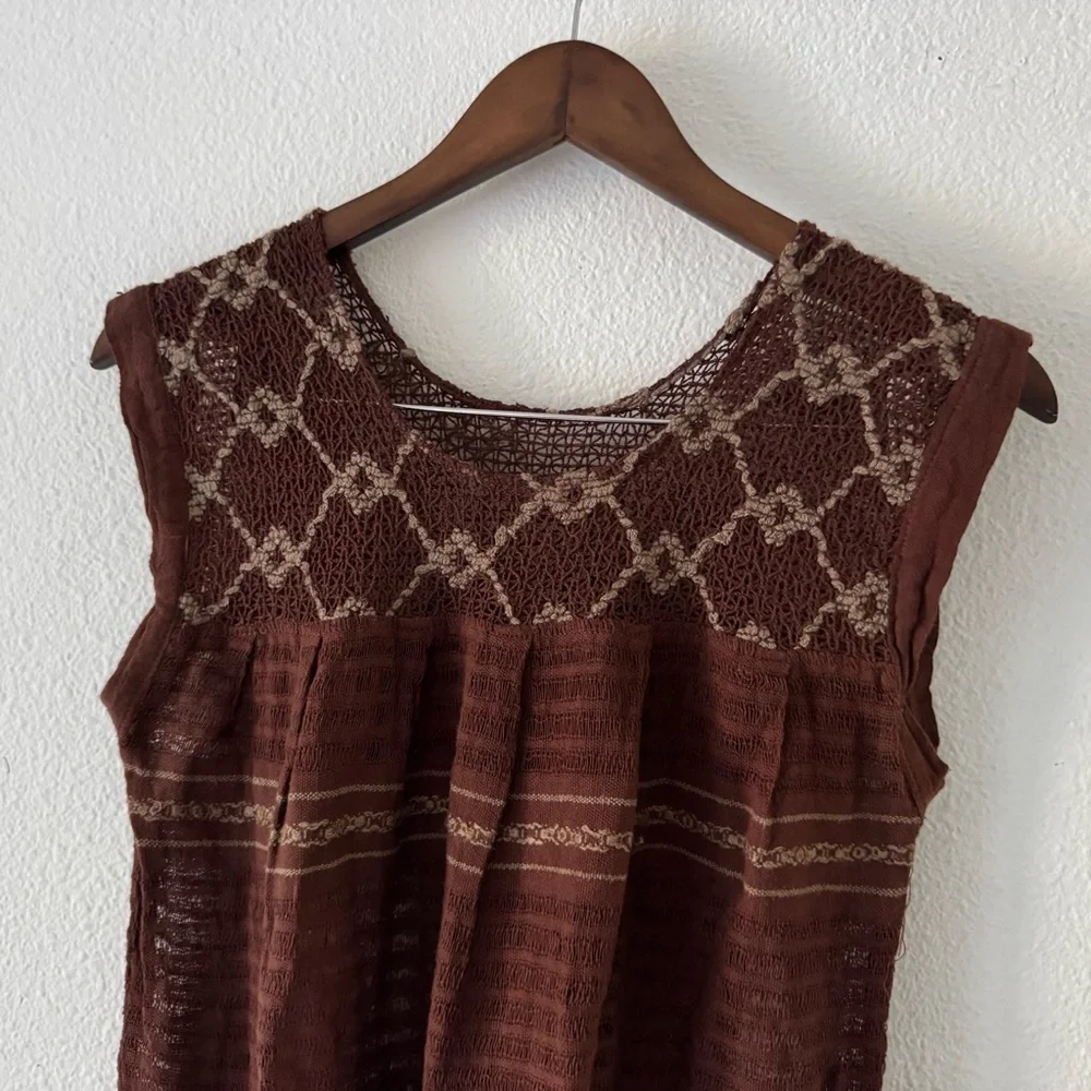 Embroidered Knit Top M/L Geometric Cottagecore Boho Fairycore Neutral Vintage - Picture 4 of 13